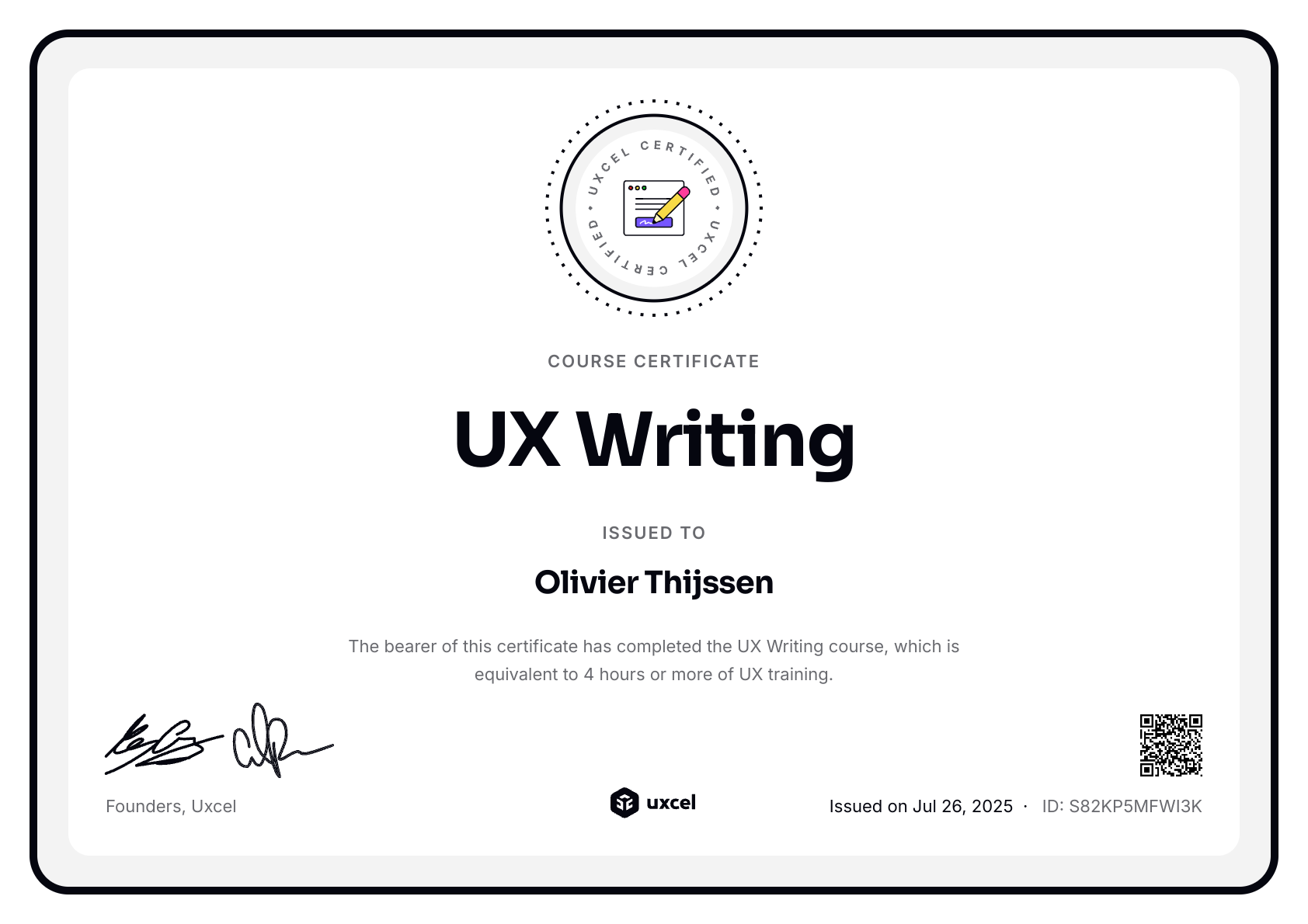 Olivier Thijssen's certificate